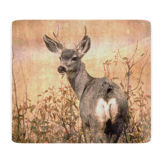Planche À Découper Young Deer en Fleur sauvage avec Grungy Texture Ar (Devant)