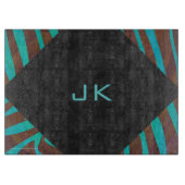 Planche À Découper Zèbre Brown et Turquoise avec Monogramme (Devant)