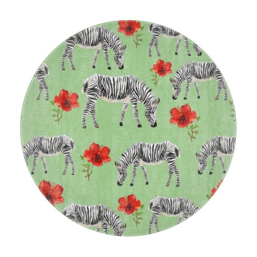 Planche À Découper Zèbres parmi les fleurs d'Hibiscus (Devant)