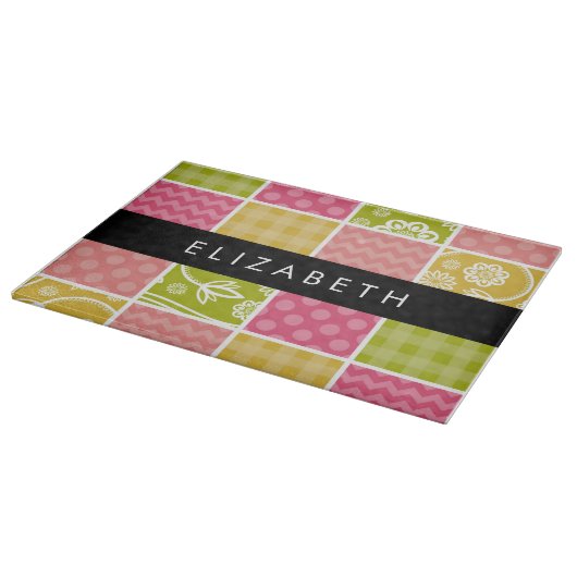 Planche À Découper Zigzag, Chevron, Pois, En vichy, Votre Nom (Coin)