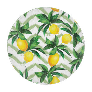 Planche À Découper Zigzag citron : motif vintage à la main.