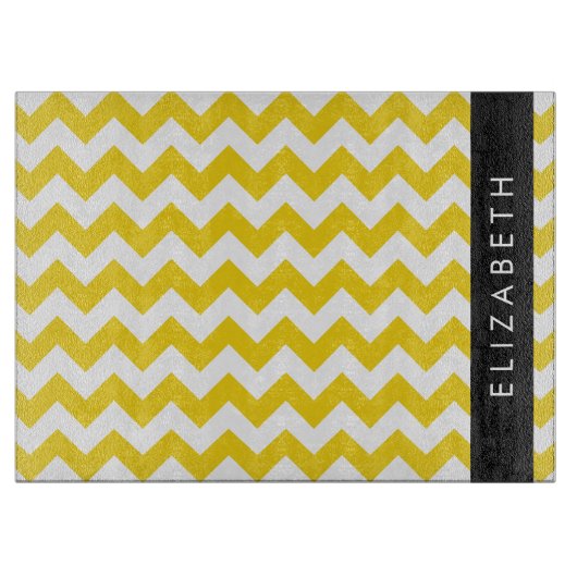 Planche À Découper Zigzag Jaune, Chevron Jaune, Votre Nom (Devant)