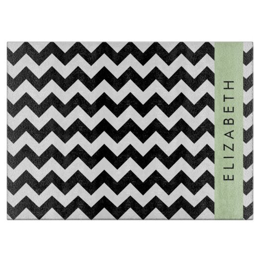 Planche À Découper Zigzag noir et blanc, Motif Chevron, Votre nom (Devant)