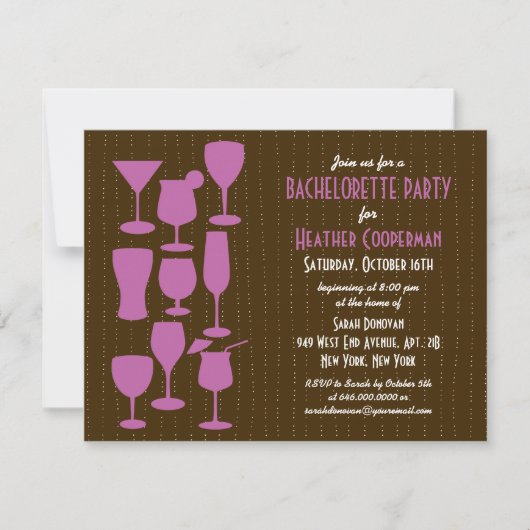 Planche Cocktails Bachelorette Fête Invitation (Devant)
