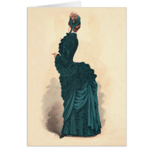 Planche de mode antique victorienne : Robe à tourn