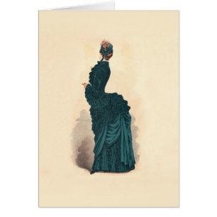 Planche de mode antique victorienne : Robe à tourn