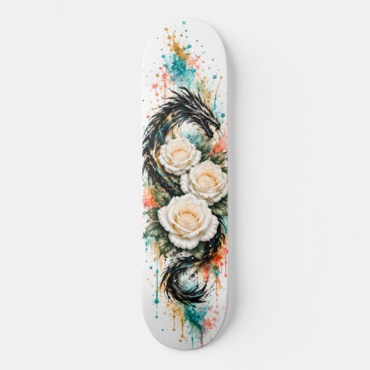 Planche de skateboard Dragon & Roses Blanches (Recto)