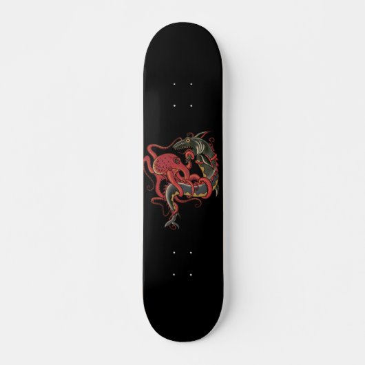 planche de skateboard pieuvre combattant un requin (Devant)