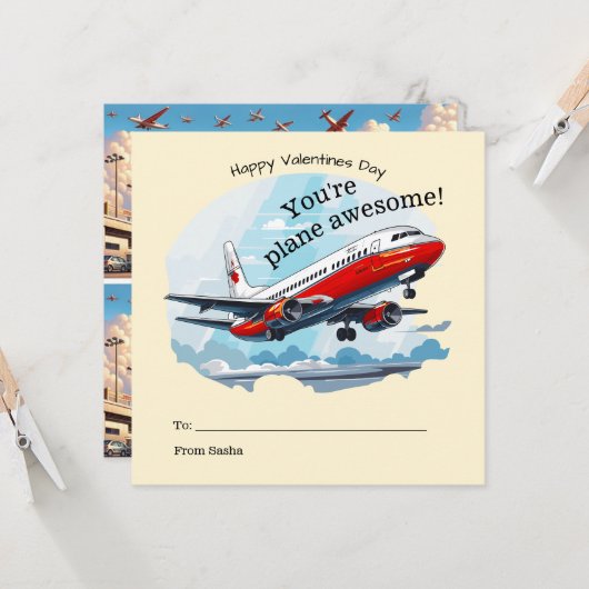 Plane Awesome école Valentine carte (Devant/Arrière en situation)