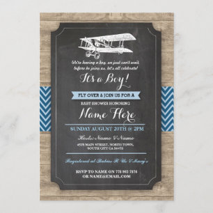 Plane Baby shower Party Boy Wood Invite Kaart