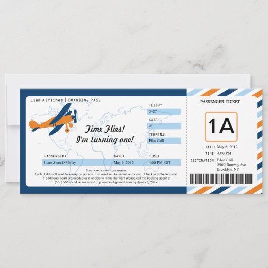 Plane Birthday Boarding Pass Ticket Kaart (Voorkant)