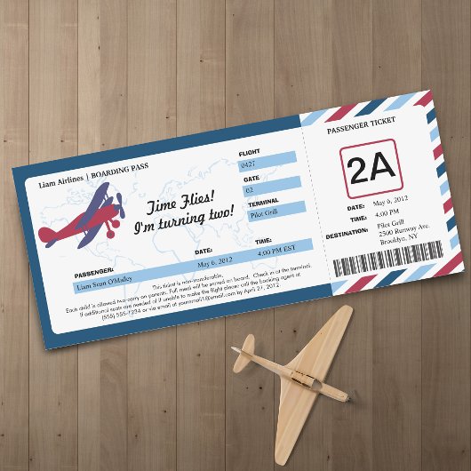  Plane Birthday Boarding Pass Ticket Kaart