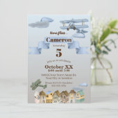 Plane & Cute Town Aviation Verjaardagsfeest Kaart (Staand voorkant)