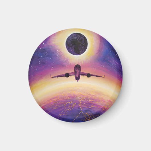 Plane in flight city and eclipse magneet (Voorkant)