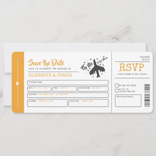 Plane Wedding Ticket Invitation Kaart (Voorkant)