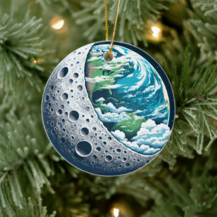 Planeet Aarde en Zijn Maan: Hemelwonder Keramisch Ornament