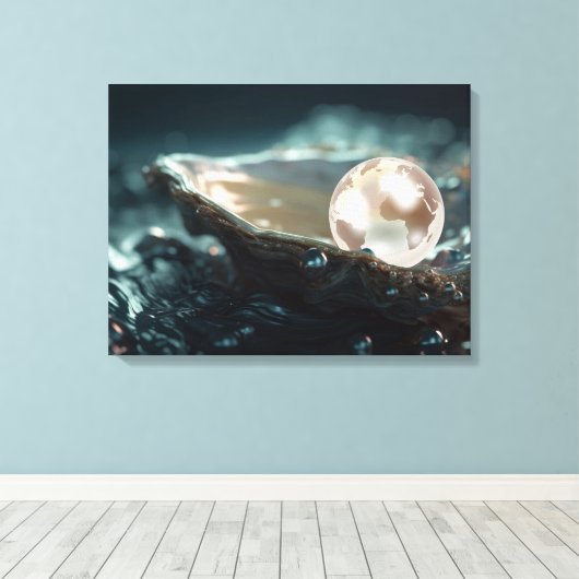 Planeet Aarde in een Oyster Pearl Canvas Afdruk (Insitu (Houten vloer))