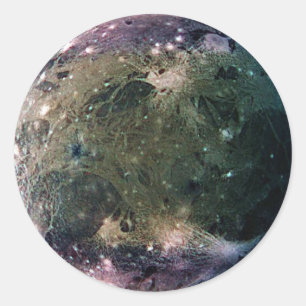 PLANEET JUPITER'S MAAN GANYMEDE (zonnestelsel) ~ Ronde Sticker