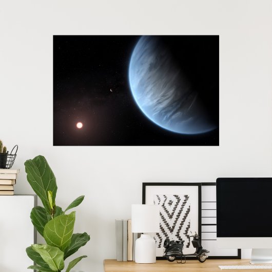 Planeet K2-18b, gastheer ster en bijbehorende plan Poster (Thuiskantoor)