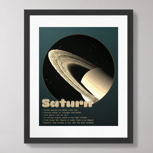 Planeet Saturnus met ringen en feiten kinder poste Poster