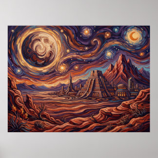 Planeet Vulcan Sterrennacht Sci-Fi Landschap Poster