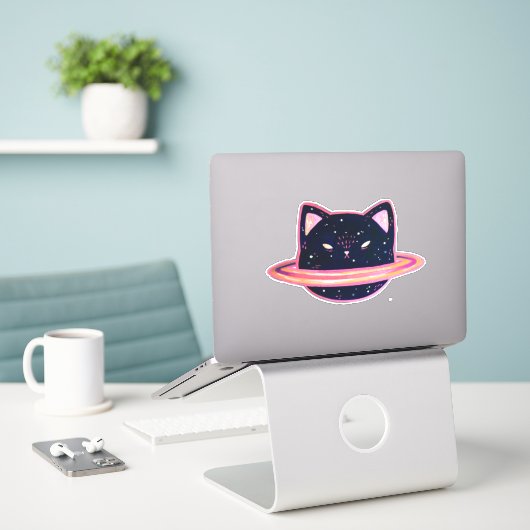 Planet Cat Sticker (Laptop op bureau)