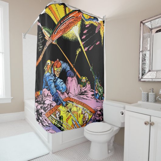 Planet Comics Laser Attack Sci Fi  strips Douchegordijn (In situ)