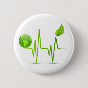 PLANET EARTH HEART MONITOR RONDE BUTTON 5,7 CM