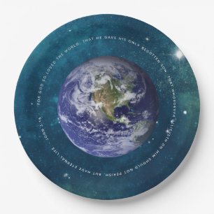 Planet Earth in Space Christelijk John 3:16 - Jezu Papieren Bordje