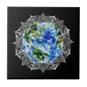 Planet Earth Mandala Black Tegeltje
