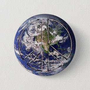 Planet Earth Peace Sign Ronde Button 5,7 Cm