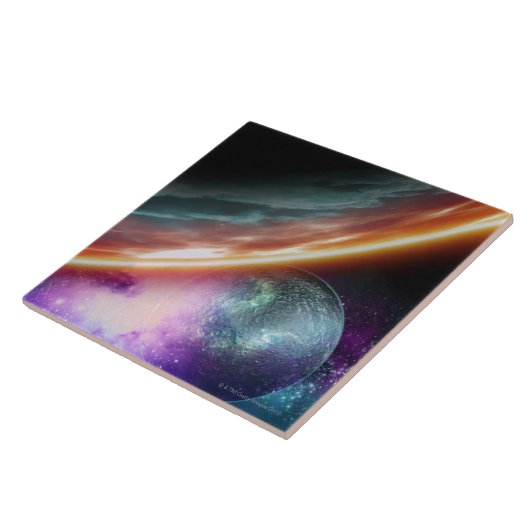 Planet en zijn maan. Computerillustraties van een Tegeltje (Zijkant)