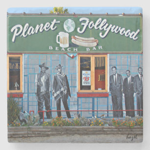 Planet Follywood, Folly Beach, Onderzetter. Stenen Onderzetter