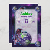 Planet Laser Cat Party Uitnodiging (Voorkant / Achterkant)