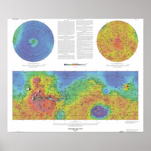Planet Mars - Topografische kaart Poster (Voorkant)