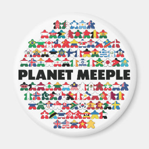 Planet Meeple, Black Text Round Magnet Magneet