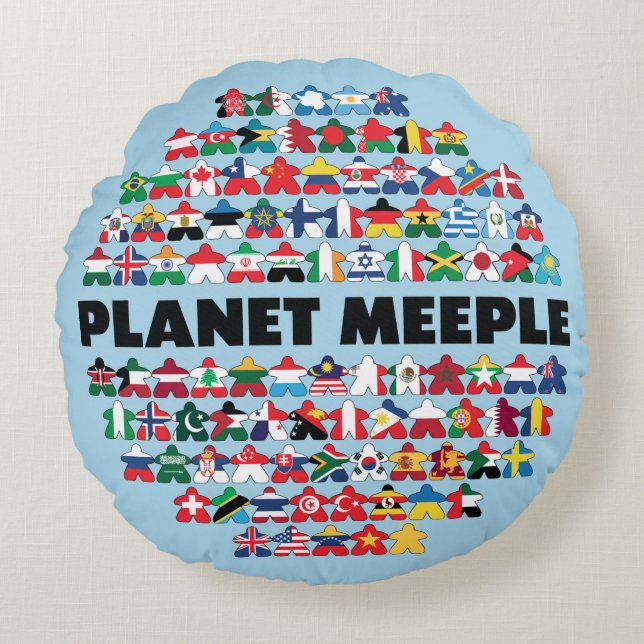 Planet Meeple, zwart tekst kussen (Voorkant)