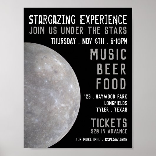 Planet Mercurius, Planetarium Event Adverteren Poster (Voorkant)