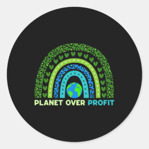Planet Over Profit Earth Day Milieu Regenboog Ronde Sticker