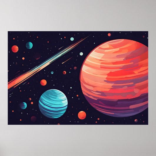 Planet Party - Vibrant Space Art Poster (Devant)