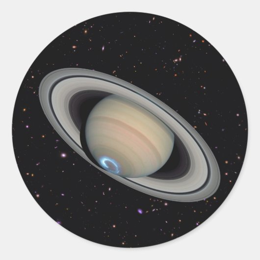 Planet Saturn Starry Sky Ronde Sticker (Voorkant)