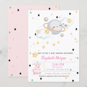 Planet, wolken, sterren, Baby shower Kaart