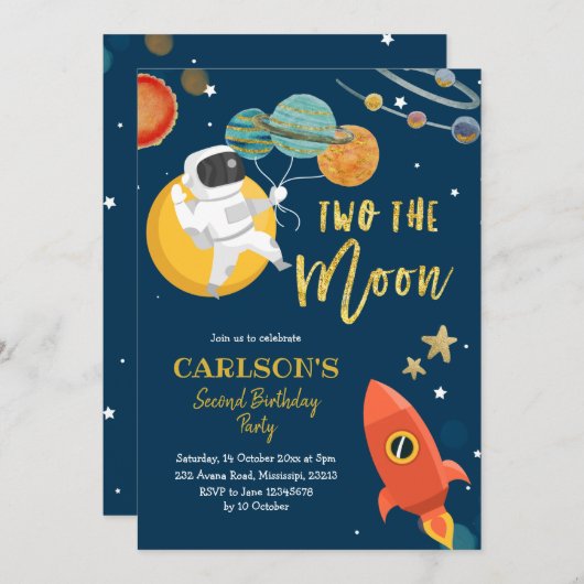 Planète espace solaire Deux la Lune Invitation (Devant / Derrière)