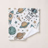 Planète et fusée de serviette spatiale personnalis (Gant de toilette)
