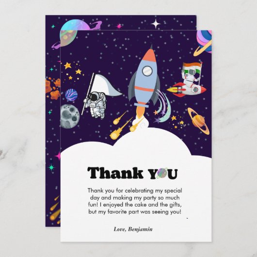 Planète fusée galaxie & carte de remerciements spa (Devant / Derrière)