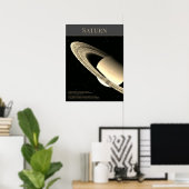 Planète Saturne avec anneaux et faits affiche noir (Bureau à domicile)