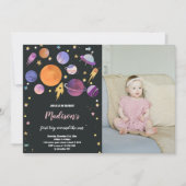 Planeten en raketschip verjaardagsuitnodiging kaart (Voorkant)