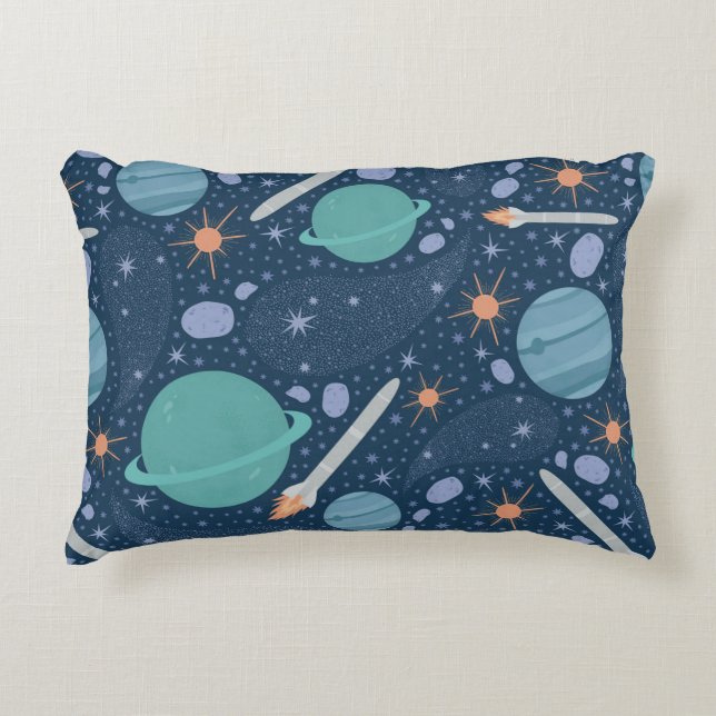 Planeten en raketten melkweg accent kussen (Voorkant)