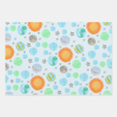 Planeten en zonnen blauw eerste reis verjaardag inpakpapier vel (Voorkant 2)