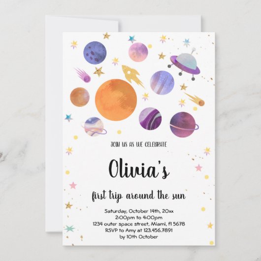Planeten Galaxy Verjaardag Uitnodiging (Voorkant)